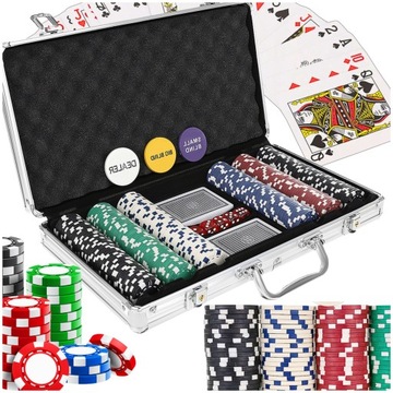 Zestaw do Pokera 300 Żetonów Żetony Texas Poker Walizka Karty Mocny Kostki