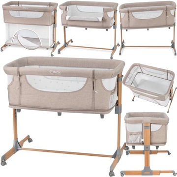 ŁÓŻECZKO DOSTAWNE 4w1 - MoMi SMART BED BEŻOWE - MATERAC POJEMNIK MOSKITIERA