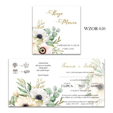 1szt ZAPROSZENIA NA ŚLUB WESELE PRSZYJĘCIE KOPERTA KWIATKI WZORY 042-050