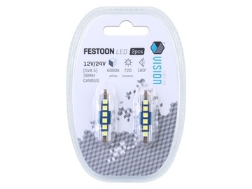 Żarówka VISION Festoon SV8.5 39mm 12/24V6x 3030 SMD LED, CANBUS 2szt