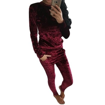 DRES WELUROWY KOMPLET ZESTAW SPODNIE BLUZA 36 S
