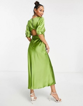 ASOS zielona satynowa sukienka midi 36 S