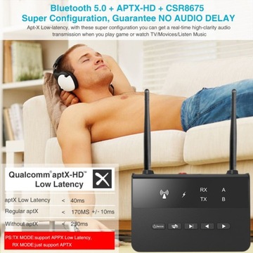 Приемник передатчика BT 5.0 для телевизора, наушники APTX-HD