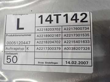 MECHANIZMUS PLECH OKNO LEVÝ ZADNÍ A2218203702 W221