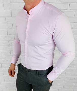 Розовая приталенная мужская рубашка на стойке - XXXL