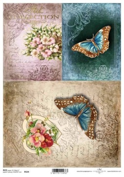 ITD Collection - Decoupage Papier RYŻOWY R0524 Owady Motyle Vintage - A4