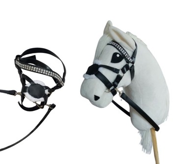Ogłowie meksykańskie czarne z futerkiem dla hobby horse rozmiar A3
