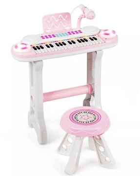 ZABAWKA KEYBOARD PIANINO PIANINKO ZESTAW Z TABORETEM MIKROFON ORGANY RÓŻOWY