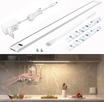 OŚWIETLENIE PODSZAFKOWE LED DO KUCHNI LISTWA 1szt, 45cm BIAŁA 4000K