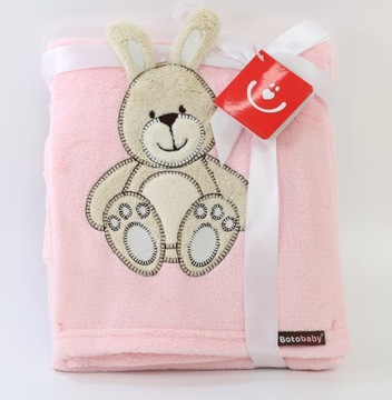 Botobaby Kocyk z mikrofibry 76X102 cm różowy z królikiem - SUPER PREZENT -