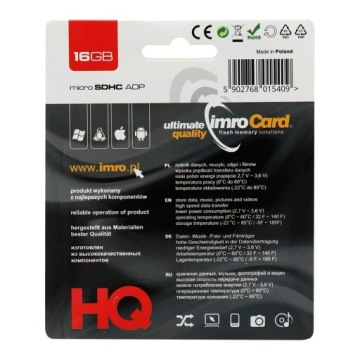 Карта памяти Imro 16 ГБ microSDHC class 4 + адаптер