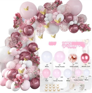 BALONY GIRLANDA DEKORACJA RÓŻOWY WESELE