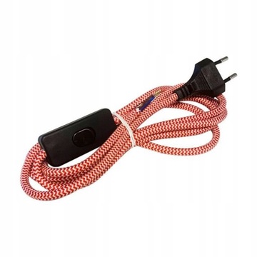 Kabel z włącznikiem w oplocie czerwono-biały 2,5 m
