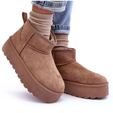 ŚNIEGOWCE ZAMSZOWE NA PLATFORMIE CIEMNOBEŻOWE 40