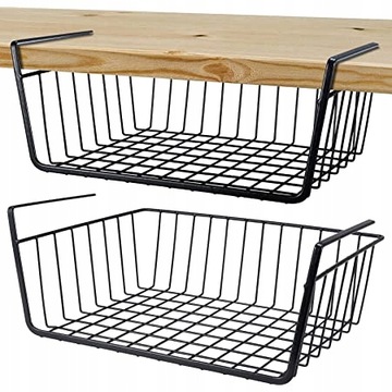 KOSZ KOSZYK PODWIESZANY POD PÓŁKĘ ORGANIZER CZARNY METALOWY DUŻY 34 cm