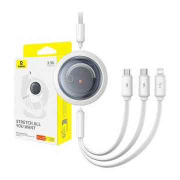 BASEUS WIELOFUNKCYJNY KABEL PRZEWÓD 3W1 MICRO USB/USB-C/LIGHTNING 3.5A 1.1M