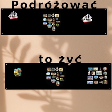 Tablice Metalowe na MAGNESY z Podróży Turystyczne Czarne Loft OZDOBNE x2