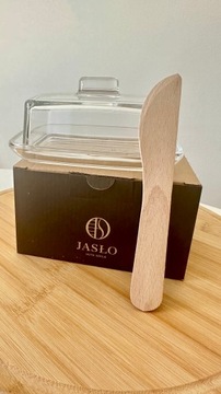 MASELNICZKA SZKLANA POJEMNIK NA MASŁO Z POKRYWĄ UCHWT JASŁO + nożyk gratis