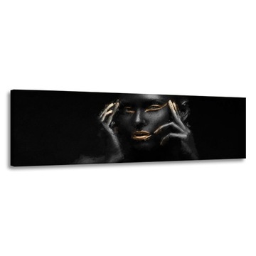 Obraz na płótnie Czarna Kobieta Złote Usta i Oczy 120x80 cm