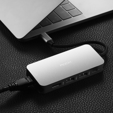 АДАПТЕР-ХАБ 8 В 1 ДОК-СТАНЦИЯ ROCK USB-C HDMI 4K SD RJ45 87 Вт ДЛЯ MACBOOK
