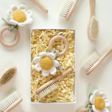 ZESTAW PREZENTOWY- GRZECHOTKA KWIAT HANDMADE + SZCZOTKA NA CIEMIENIUCHĘ