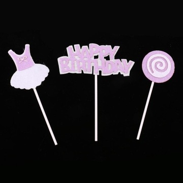 Topper na tort urodzinowy Lolly Gilrs Sukienka Happy Birthday Cake fioletowa