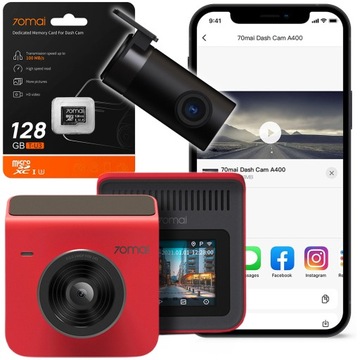 Kamera samochodowa 70mai A400 + RC09 SET Red + oryginalna karta 128GB