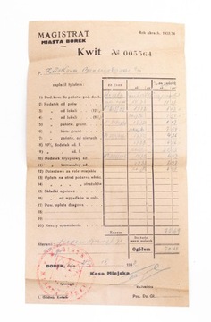 STARY DOKUMENT MAGISTRAT MIASTA BOREK 1933