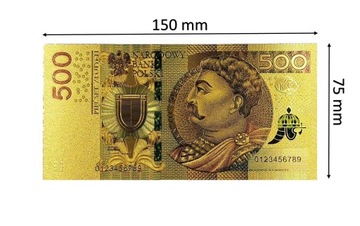 Позолоченная коллекционная банкнота 500 ZŁOTYCH SOBIESKI, цветная версия, УНИКАЛЬНАЯ.