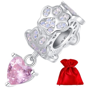 G797 Opalizujące łapki serce kryształ srebrny charms koralik beads