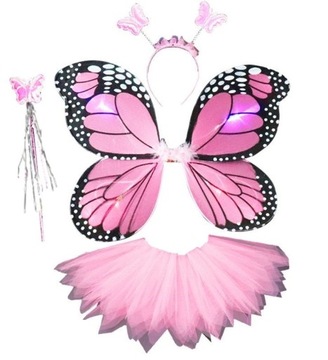 STRÓJ KOSTIUM MOTYL WRÓŻKA SKRZYDŁA TUTU LED 3-9L