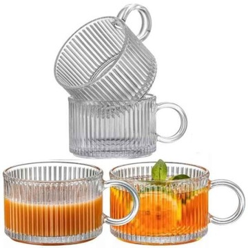 4x Szklanka kubek z uchwytem ryflowane szklanki do kawy herbaty 400 ml