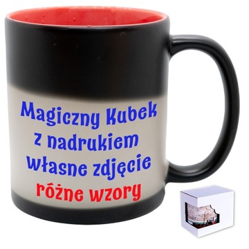 Czarny Magiczny KUBEK z nadrukiem ze zdjęciem kartonik