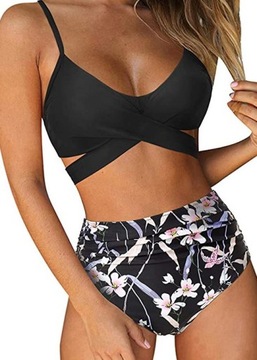 STRÓJ KĄPIELOWY DWUCZĘŚCIOWY MAJTKI FIGI WYSOKI STAN BIKINI WIĄZANIE