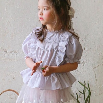 Dziewczyny Fashion Lace Waist Solid Color Shirt