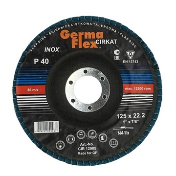 GERMA FLEX DISC FLAP ШЛИФОВАЛЬНЫЙ ДИСК ZIRKON FLAP 125 INOX 40