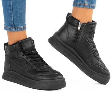SNEAKERSY TRAMPKI CZARNE BOTKI PLATFORMA 39