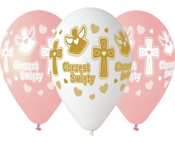 Balony Chrzest Św.Dziewczynka różowe Chrzciny 5szt