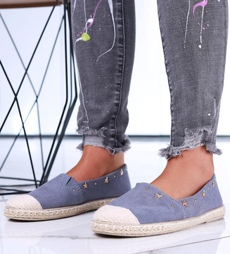 Buty damskie balerinki baleriny szare espadryle 15660