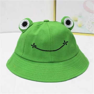 Kapelusz rybacki bucket hat czapka wędkarska oczy żaba żabka zielona buźka
