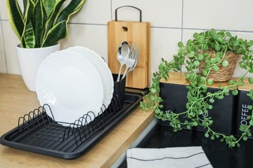 СУШИЛКА ДЛЯ ПОСУДЫ, сушилка для столовых приборов, тарелки, стоячая, с подносом, черный металл