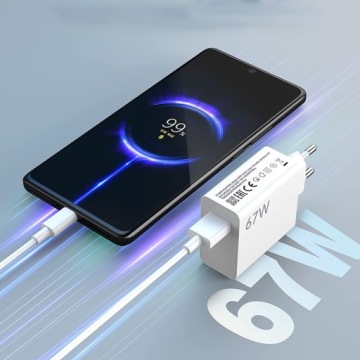БЫСТРОЕ СЕТЕВОЕ ЗАРЯДНОЕ УСТРОЙСТВО 67ВТ ДЛЯ СМАРТФОНА + КАБЕЛЬ TYPE-C 1М