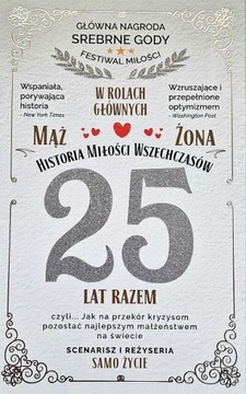 Kartka na 25 Rocznicę ślubu Srebrne Gody Piękna Historia Miłości extra 5K24
