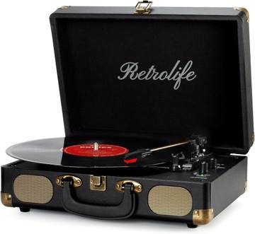 GRAMOFON RETROLIFE 3-BIEGOWY 33/45/78 U/MIN W STYLU WALIZKI, BLUETOOTH, AUX
