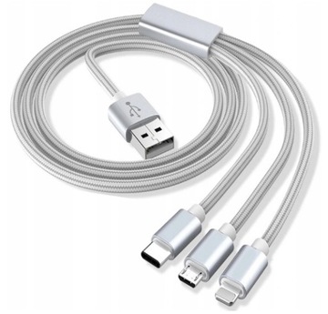 KABEL NYLONOWY 3w1 DO IPHONE / MICRO USB / TYP-C