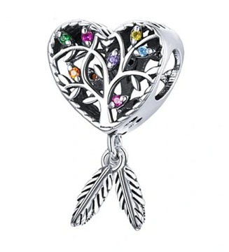 CHARMS ŁAPACZ SNÓW ZAWIESZKA CHARMS DRZEWO ŻYCIA SERCE ZAWIESZKA SREBRO