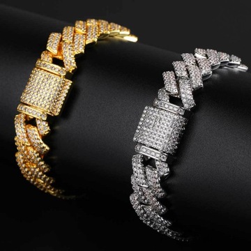 Hip-hopowa bransoletka z kubańskim łańcuszkiem z diamentem i cyrkoniami o średnicy 14 mm