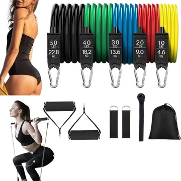 Zestaw 5 gum oporowych profesjonalny 120CM 4,5-22.5KG torba street workout