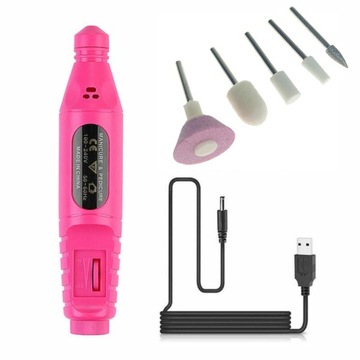 FREZARKA DO PAZNOCKI USB + 5 FREZÓW MANICURE 3 KOLORY