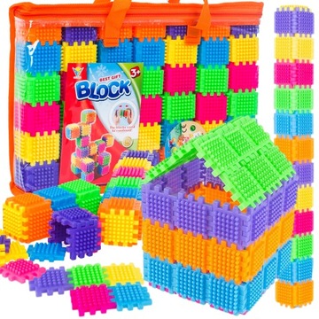 KLOCKI KONSTRUKCYJNE EDUKACYJNE Montessori rzepy wafle jeżyki XXL 182 el